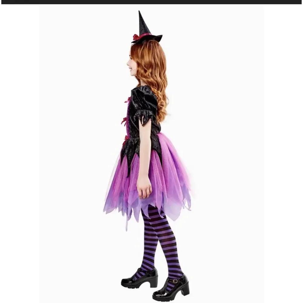 Purple Witch Girl's Dress Costume with Hat Small